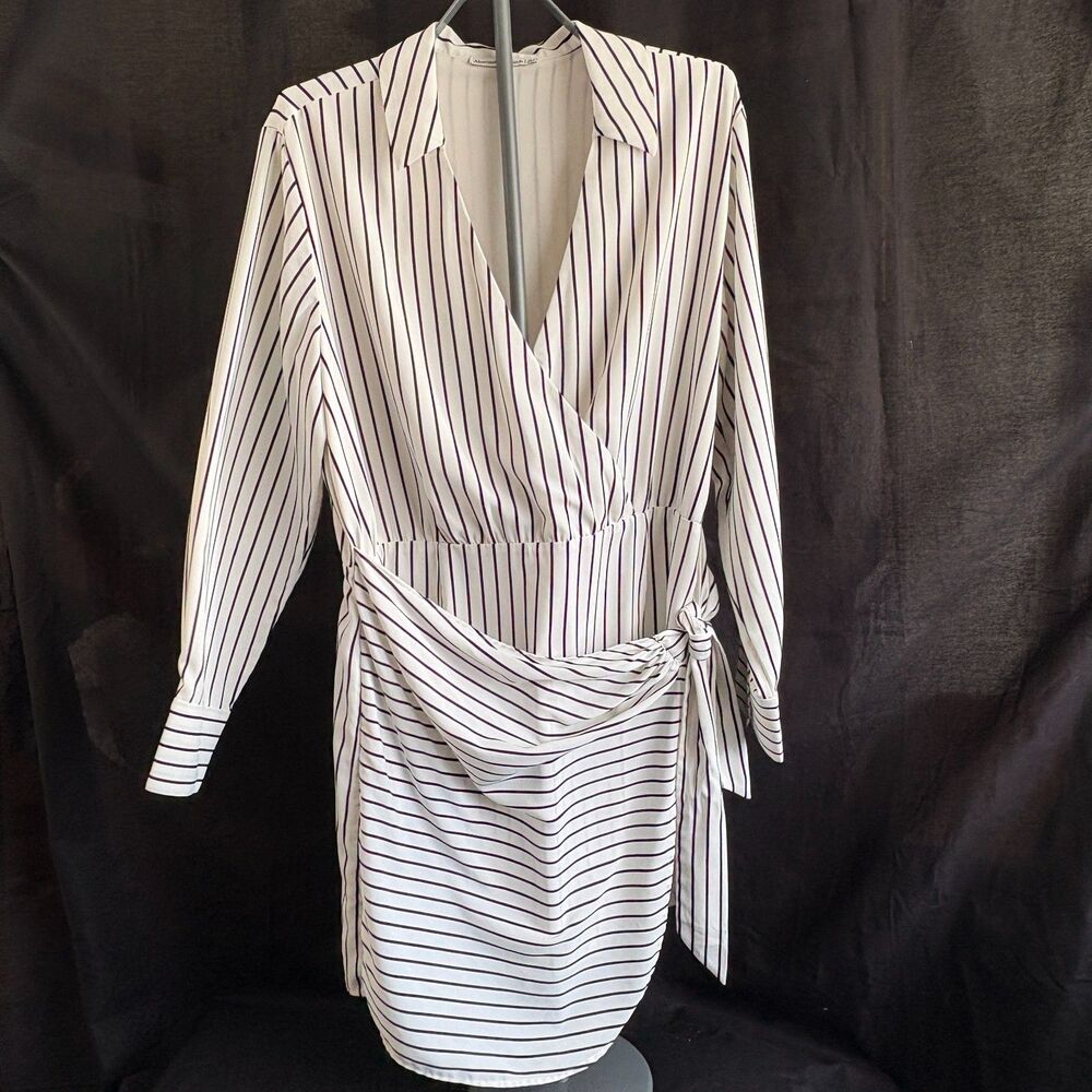 Abercrombie & Fitch Striped Wrap Shirt Dress XL Tall XLT Tie Waist Long Sleeve